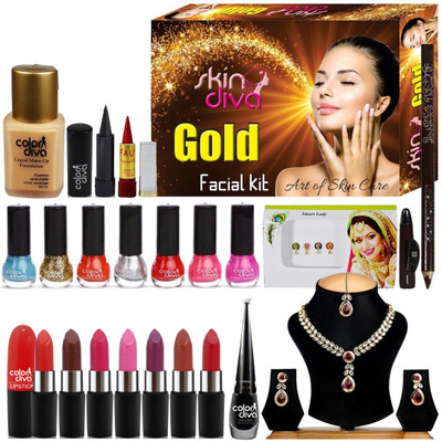 

Adbeni Nail Polish & Lipstick Combo With Silver Plated Multi-color Alloy Necklace Set(Set of 21)