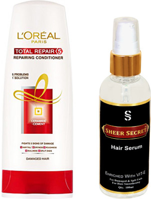 

L'Oreal TOTAL REPAIR 5 CONDITIONER 175ML with SHEER SECRET HAIR SERUM 100ML(Set of 2)