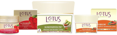 

Lotus Herbals Pack of Daily Moisturising Creme 50 gms, Anti Wrinkle Creme 50 gms & Anti Blemish Creme 60 gms(Set of 1)