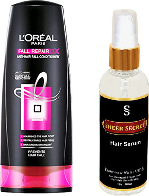 

L'Oreal FALL REPAIR 3X CONDITIONER 175ML with SHEER SECRET HAIR SERUM 100ML(Set of 2)