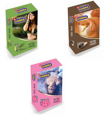 Cobra Bubble Gum, Mint & Coffee Condom A2 Condom(Set of 3, 30S)