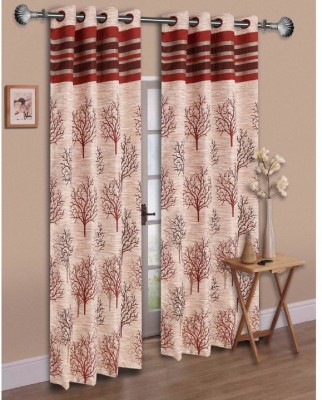 Panipat Textile Hub 150 cm (5 ft) Jacquard Blackout Window Curtain (Pack Of 2)(Floral, Maroon)