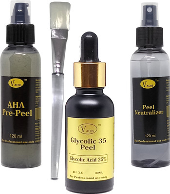 

VACOS Glycolic 35 Peel Glycolic Acid 35% 30 ml with Pre Peel Neutralizer Brush Chemical Peel Skin Peeling 30 ml(Set of 4)