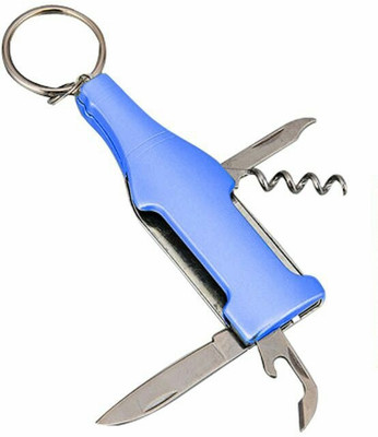 

Shubheksha Bottle Shape Key Chain with Knife, Bottle Opener, Cork Opener & Filer (5 in 1) (Blue) Key Chain