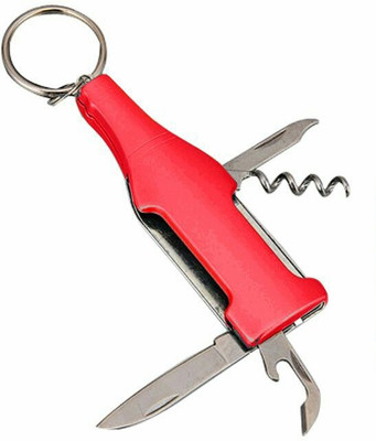 

Shubheksha Bottle Shape Key Chain with Knife, Bottle Opener, Cork Opener & Filer (5 in 1) (Red) Key Chain