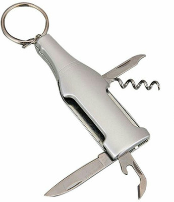 

Shubheksha Bottle Shape Key Chain with Knife, Bottle Opener, Cork Opener & Filer (5 in 1) (Silver) Key Chain