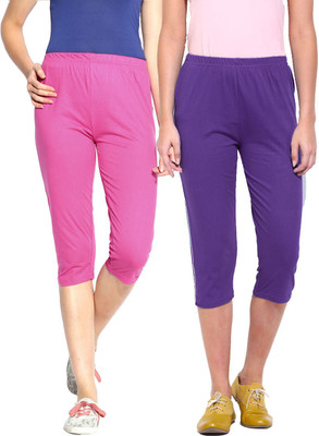 

Minnow Capri For Girls Casual Solid Cotton(Multicolor Pack of 2), Grape/fuschia