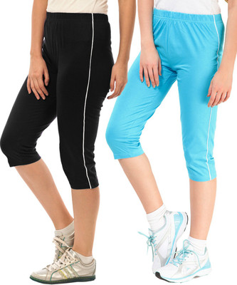 

Minnow Capri For Girls Casual Solid Cotton(Multicolor Pack of 2), Black/aqua