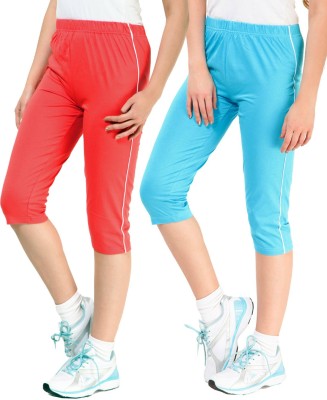 

Minnow Capri For Girls Casual Solid Cotton(Multicolor Pack of 2), Light red/aqua