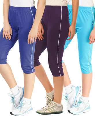 

Minnow Capri For Girls Casual Solid Cotton(Multicolor Pack of 3), Royal/grape/aqua