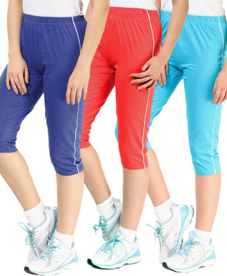 

Minnow Capri For Girls Casual Solid Cotton(Multicolor Pack of 3), Royal/light red/aqua