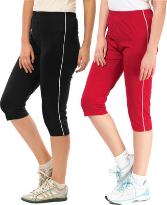 

Minnow Capri For Girls Casual Solid Cotton(Multicolor Pack of 2), Black red