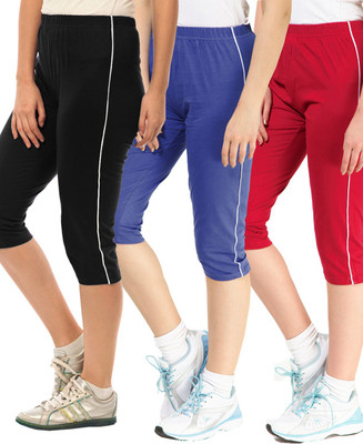 

Minnow Capri For Girls Casual Solid Cotton(Multicolor Pack of 3), Royal/red/black