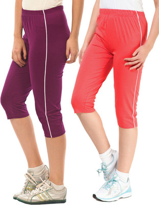 

Minnow Capri For Girls Casual Solid Cotton(Multicolor Pack of 2), Purple/light red