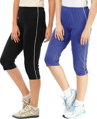 

Minnow Capri For Girls Casual Solid Cotton(Multicolor Pack of 2), Black/royal