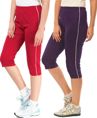 

Minnow Capri For Girls Casual Solid Cotton(Multicolor Pack of 2), Red/grape