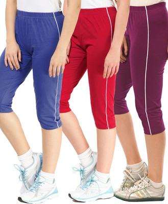 

Minnow Capri For Girls Casual Solid Cotton(Multicolor Pack of 3), Royal/red/purple