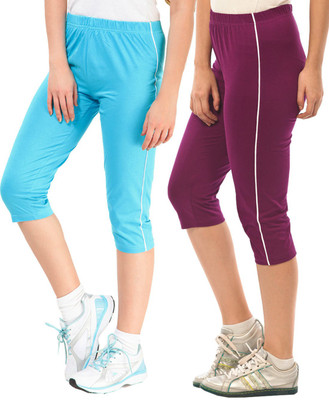 

Minnow Capri For Girls Casual Solid Cotton(Multicolor Pack of 2), Purple/aqua
