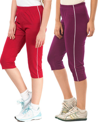 

Minnow Capri For Girls Casual Solid Cotton(Multicolor Pack of 2), Red/purple