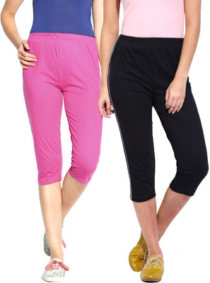 

Minnow Capri For Girls Casual Solid Cotton(Multicolor Pack of 2), Black/fuschia