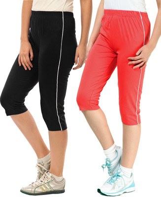 

Minnow Capri For Girls Casual Solid Cotton(Multicolor Pack of 2), Black/light red