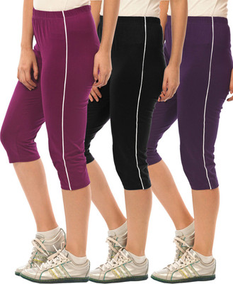 

Minnow Capri For Girls Casual Solid Cotton(Multicolor Pack of 3), Purple/black/grape