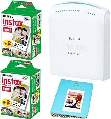 

Fujifilm instax SHARE Smartphone Printer SP-1 With 2x Fuji Instax Mini Twin Pack Instant Film (= 40 Shoots) +With Photo Album 64 Pockets Blue Value Set Bundle SP-1