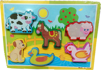 

TALKING GANESHA 7 Pieces Wooden Cartoon Domestic Animals Puzzle Learning toy set for kids(7 Pieces)