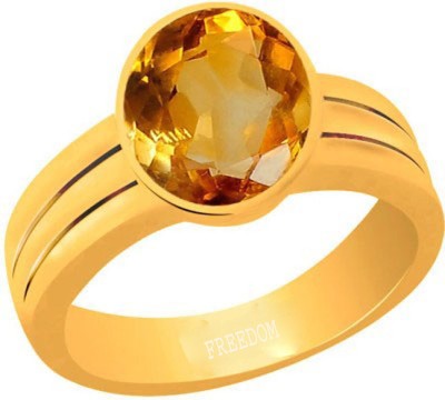 freedom Natural Certified citrine (sunehla) Gemstone 10.25 Ratti or 9.32 Carat for Male & Female Panchdhatu 22K Gold Plated Alloy Citrine Ring