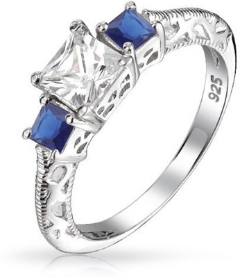 

Bling Jewelry Sterling Silver Cubic Zirconia Rhodium Plated Ring, Blue