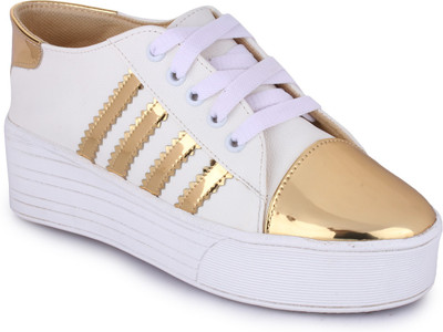 Funku Fashion Sneakers For Women(White, Gold