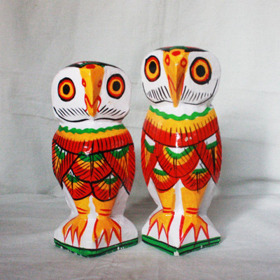 

Tribal Art Painted White Wooden Owls Decorative Showpiece - 10 cm(Wooden, Multicolor)