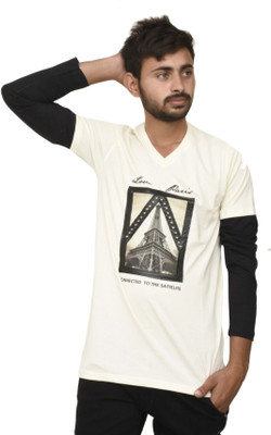 JG FORCEMAN Printed Men V-neck Beige T-Shirt Flipkart