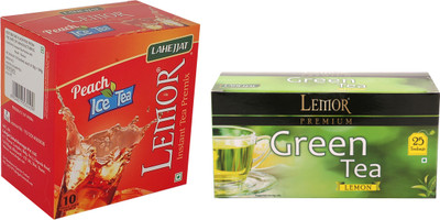 

Lemor Pack of 1 Peach Ice Tea (10 sachet) and 1 Pack of 25 Lemon Tea Bags Box(35 Bags)