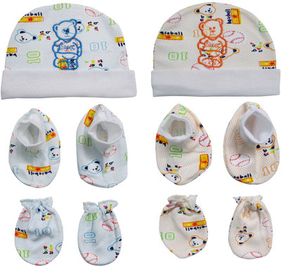 

My Little Champ New Born Baby Cotton Caps Mittens Booties Combo Set(Multicolor)