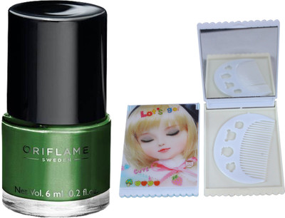 Oriflame Sweden Pure Colour Polish Mini (Serene Green - 30804) With Mirror Comb(Set of 3)