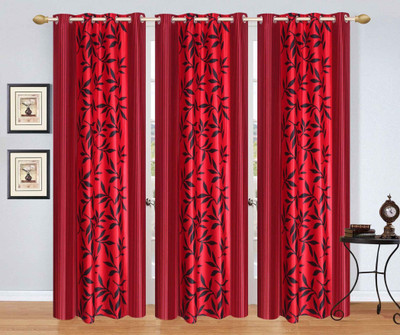 

Ville Style 214 cm (7 ft) Polyester Door Curtain (Pack Of 3)(Floral, Red)