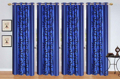 

Stella Creations 274 cm (9 ft) Polyester Long Door Curtain (Pack Of 4)(Printed, Blue)
