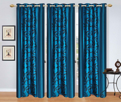 

Ville Style 214 cm (7 ft) Polyester Door Curtain (Pack Of 3)(Floral, Aqua)