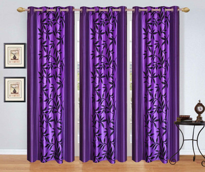 

Stella Creations 275 cm (9 ft) Polyester Long Door Curtain (Pack Of 3)(Printed, Purple)