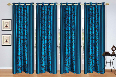 

Stella Creations 275 cm (9 ft) Polyester Long Door Curtain (Pack Of 4)(Printed, Light Blue)