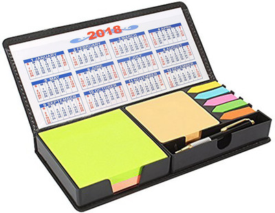 

PINZO Sticky Note Memo Pad with Arrow Flags and BallPoint Pen in PU Leather Case - 100 Sheets with 2018 Calendar, 3 Colors(Set Of 1, Neon)