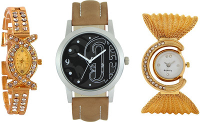 

Codice Mens and Women Couple watch combo of 3 Golden Diamond222 Leather Strap Couple watch Watch - For Men & Women