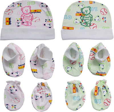 

My Little Champ New Born Baby Cotton Caps Mittens Booties Combo Set(Multicolor)