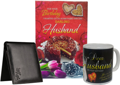 

Saugat Traders Birthday Gift For Husband - Birthday Greeting Card, Leather Mens Wallet & Quote Coffee Mug