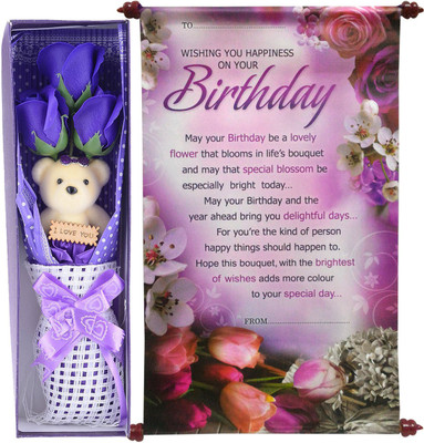 

Saugat Traders Birthday Gift Combo - Birthday Scroll Card & Gift Box With Flowers & Teddy(Set of 2)