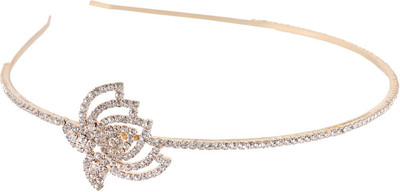 

AccessHer Rhinestone lotus shaped metal hair band for girls Hair Band(White, Gold)