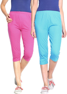 

Minnow Capri For Girls Casual Solid Cotton(Multicolor Pack of 2), Aqua/fuschia