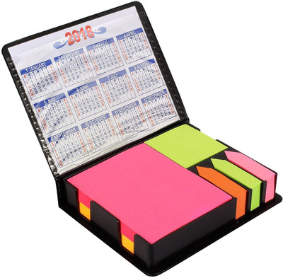 

PINZO Sticky Note Memo Pad with Arrow Flags in PU Leather Case - 100 Sheets with 2018 Calendar, 4 Colors(Set Of 1, Multicolor)