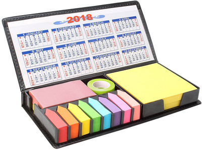 

PINZO Sticky Note Memo Pad with Arrow Flags in PU Leather Case - 100 Sheets with 2018 Calendar, 2 Colors(Set Of 1, Multicolor)